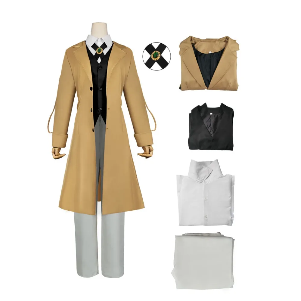 

Anime Bungo Stray Dogs Dazai Osamu Cosplay Costume Long Jacket Coat Trench Suits Outfit Uniform Halloween party Clothes