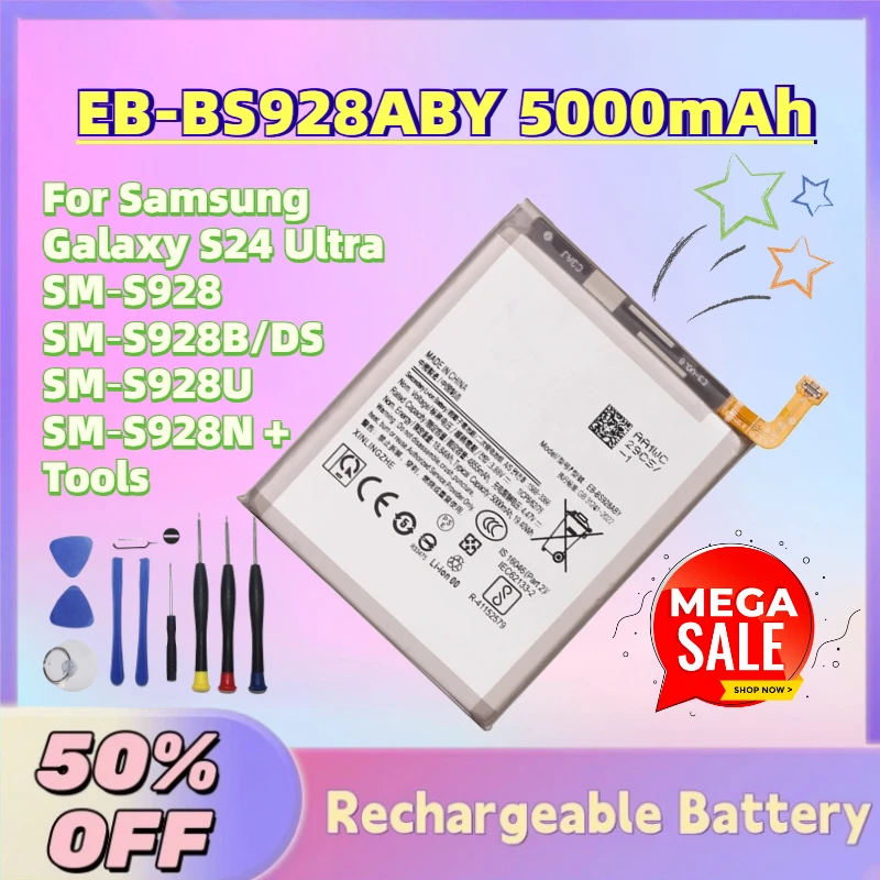 Grade A EB-BS928ABY 5000mAh 3.88V Replacement Battery for Samsung Galaxy S24 Ultra SM‑S928 SM‑S928B/DS SM‑S928U SM‑S928N + Tools