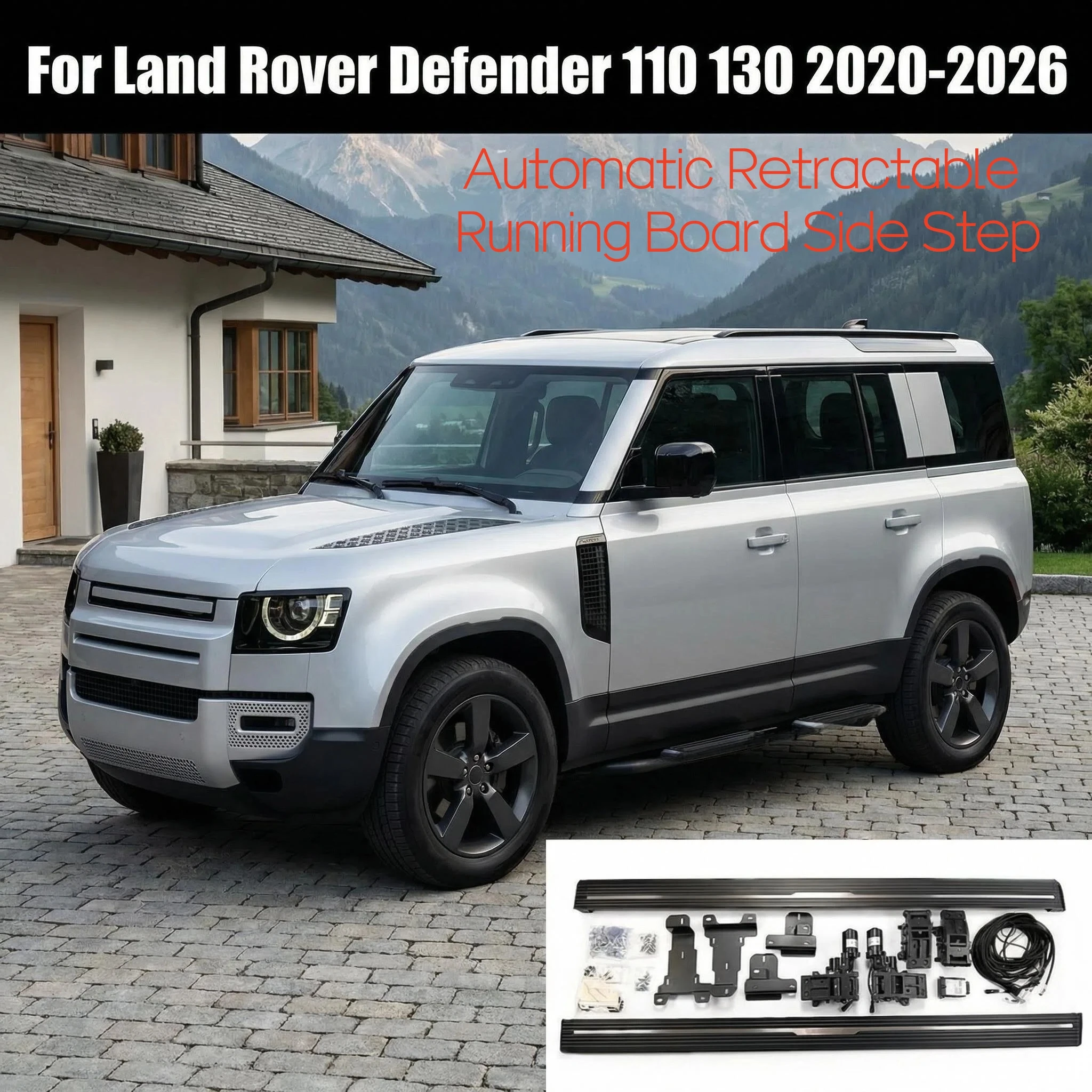 For Land Rover Defender 110 130 2020-2026 Automatic Retractable Running Board Side Step Electric LED Foot Pedal Nerf Bars
