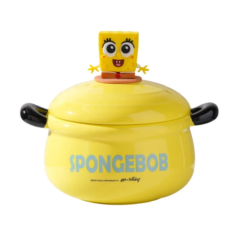 

Instant noodle bowl with lid dormitory ceramic binaural belt handle high value
