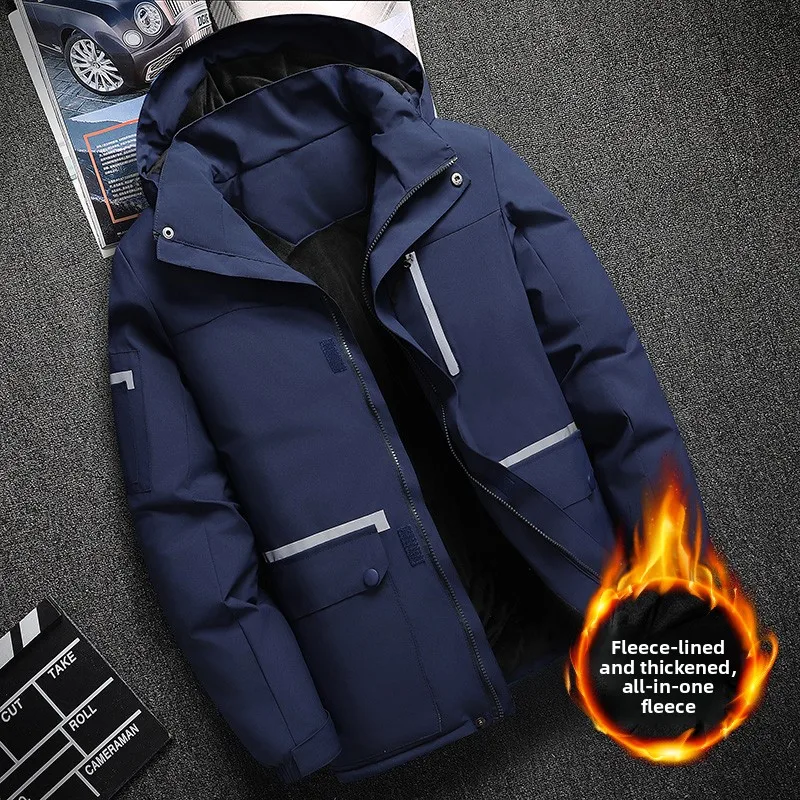

Men's Winter Jaet Thiened Fce Lined Warm Cotton Coat Large Size Outerwear Anti-Cold Clothing Long Sve Stand Fit