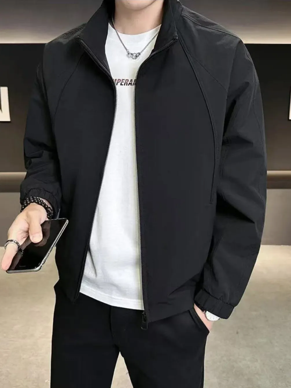 

Men's Faionable Patchwork Stand Collar Jaet Outerwear Spring Season Polyester Fabric Long Sve Zipper Closure Casual Sle