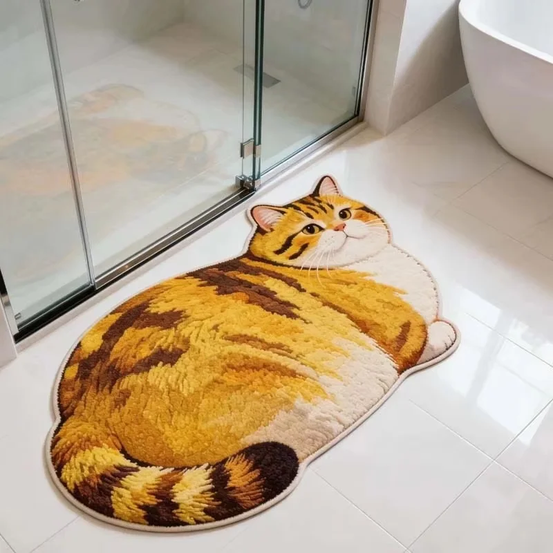 VIKAMA Tapis à motif de chat et d'alien, antidérapant, absorbant l'eau, pour salle de bain, chambre à coucher, entrée, décoration de la maison