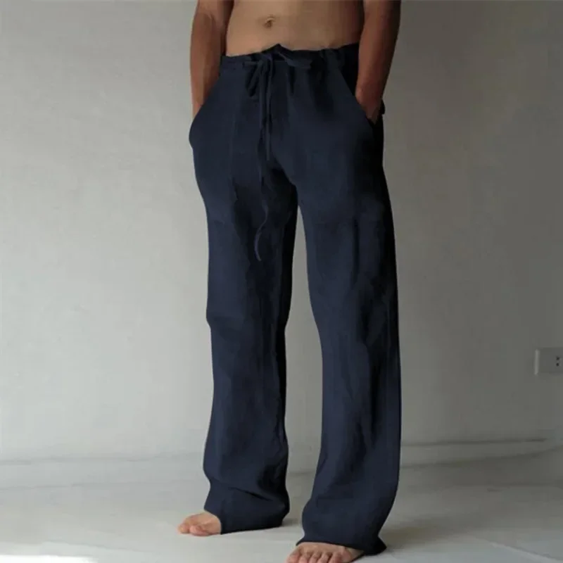 

Casual Men's Cotton Linen Pants Fashion Solid Pocket Drawstring Baggy Trousers Comfort Loose Wide Leg Pant Streetwear Sweatpants