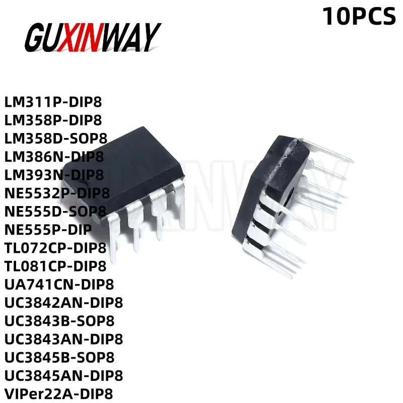 10PCS NE555 Original Integrated Circuit Chip NE555 Timer NE5532 LM358 LM386 LM393 TL072 VIPER22A Ne555p UA741 UC3843 TL072cp IC