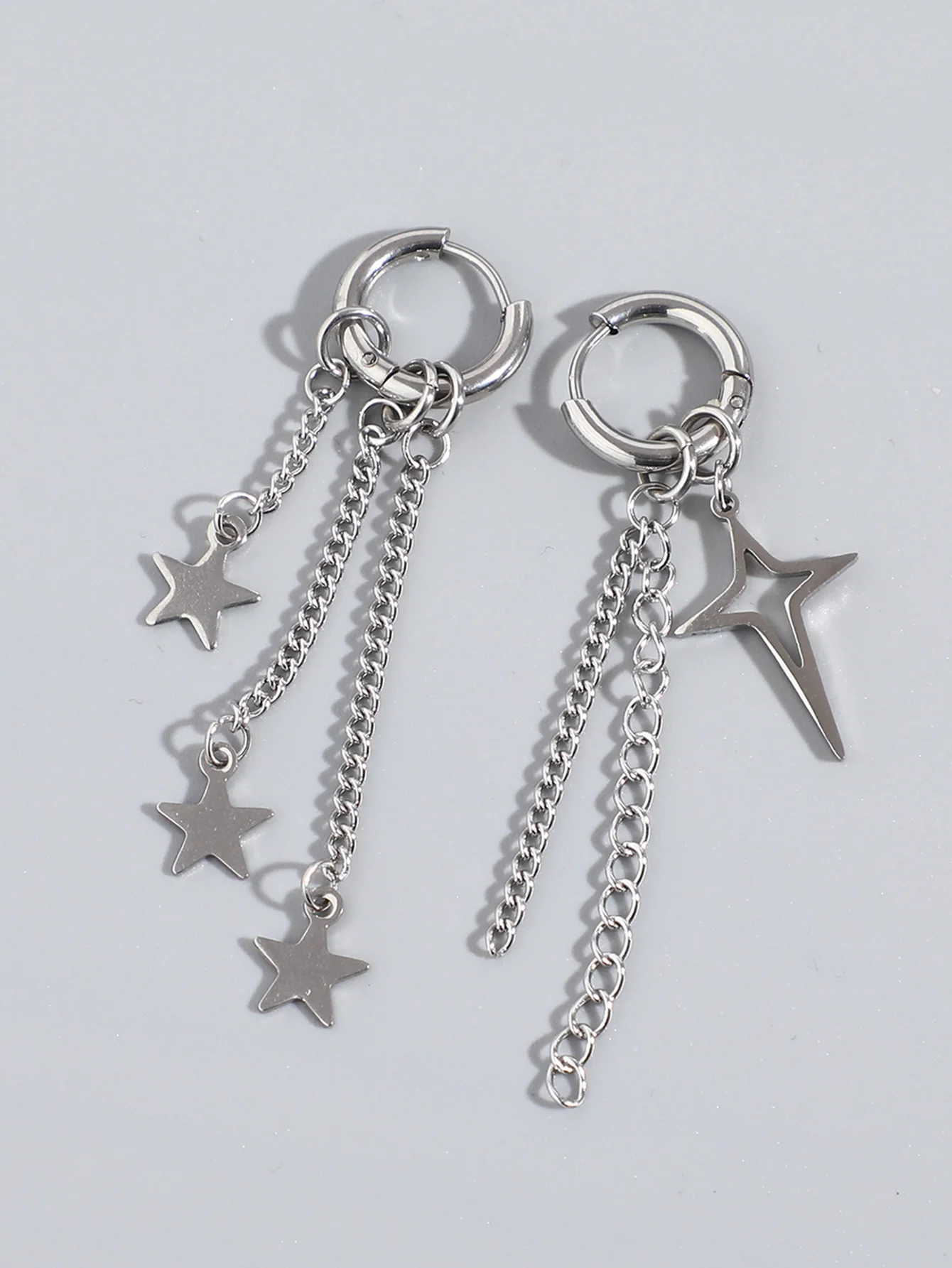 2pcs fashionable and personalized long tassel pentagram men's earrings, street trend accessories