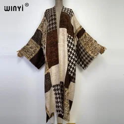 WINYI High Quality winter Women elegant Vintage printing loose Dress Full Sleeve Casual warm Thick Warm Female Christmas Coats