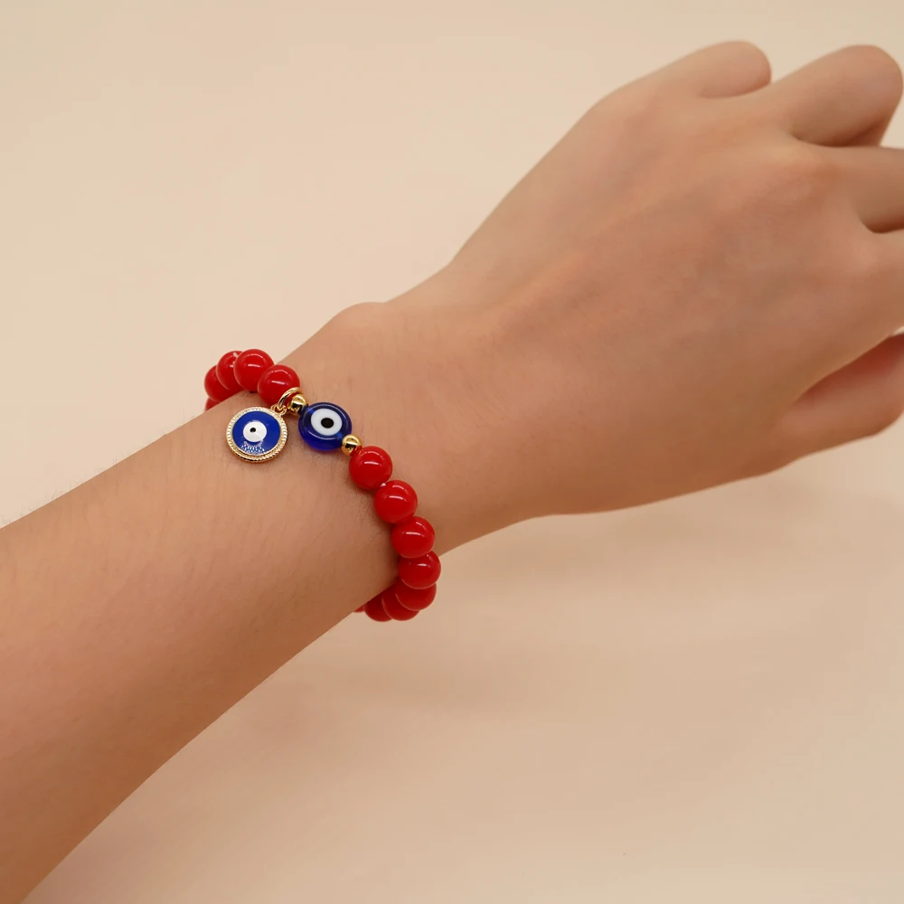 Go2Boho Lucky Friendship Bracelet Evil Eye Turkish Red Ball Beaded Jewelry for Women Men Vintage Stretch Bracelets Handmade Gift