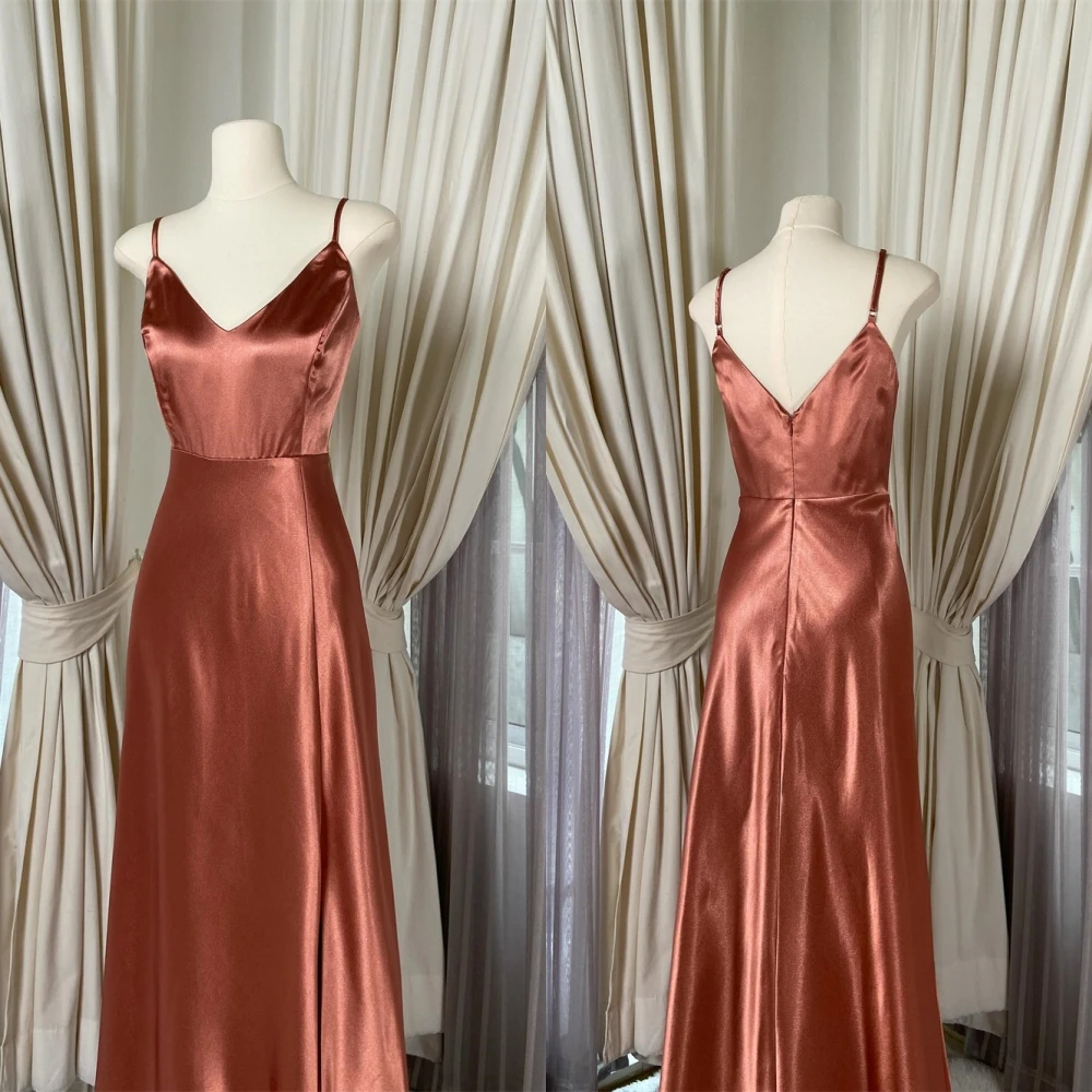 

Customized High Quality Red Satin Evening Dress Temperament Sweetheart Spaghetti Straps Zipper Back Special Occasion Gowns