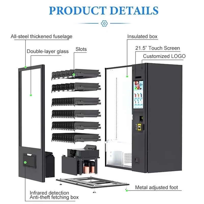 Coin Operated Vendor Machine AI Touch Screen Intelligent System For Outdoor Food Snack And Soft Drink Retail Business