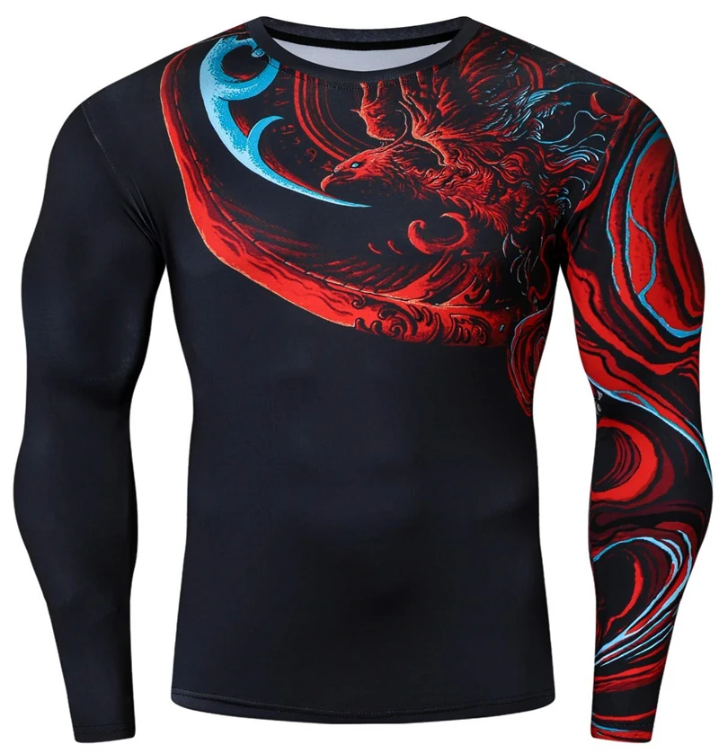 Mens Summer Autumn Casual 3D Print  Long Sleeve T Shirt Black O Neck Slim Fit Male Graphics Tees Top Hombre Ropa Fitness Tshirt