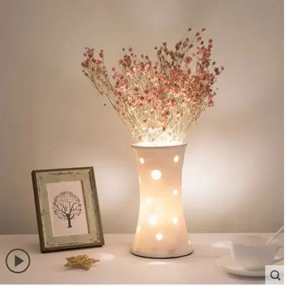 TechHPCreative Small Table Lamp Bedroom Bed Room Ceramic Flower Arrangement Gift Warm Romantic Decoration Lamp