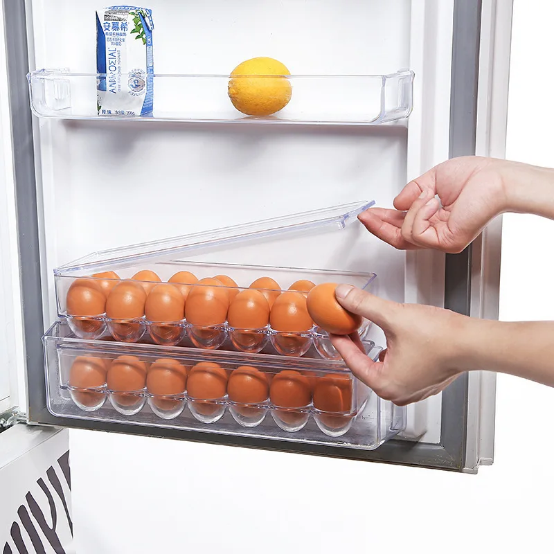 Refrigerator Side Door Egg Storage Box Organizer Transparent Egg Tray Fresh-keeping Egg Dispenser Rack Container 12/14/21Grid