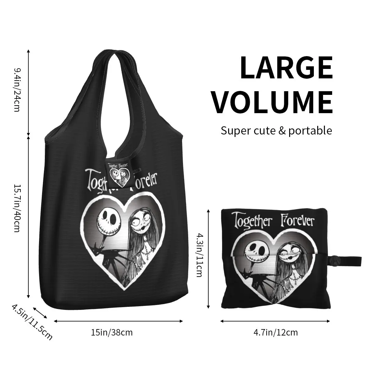 مخصص هالوين الجمجمة جاك Skellingtons البقالة حقيبة تسوق المرأة مضحك تيم بيرتون عيد الميلاد فيلم الرعب