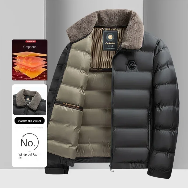 

Men's Cotton Jacket 2024 New Five-Proof Technology Graphene Inside And Outside Color Matching Lapel Warm Fur Collar Jack