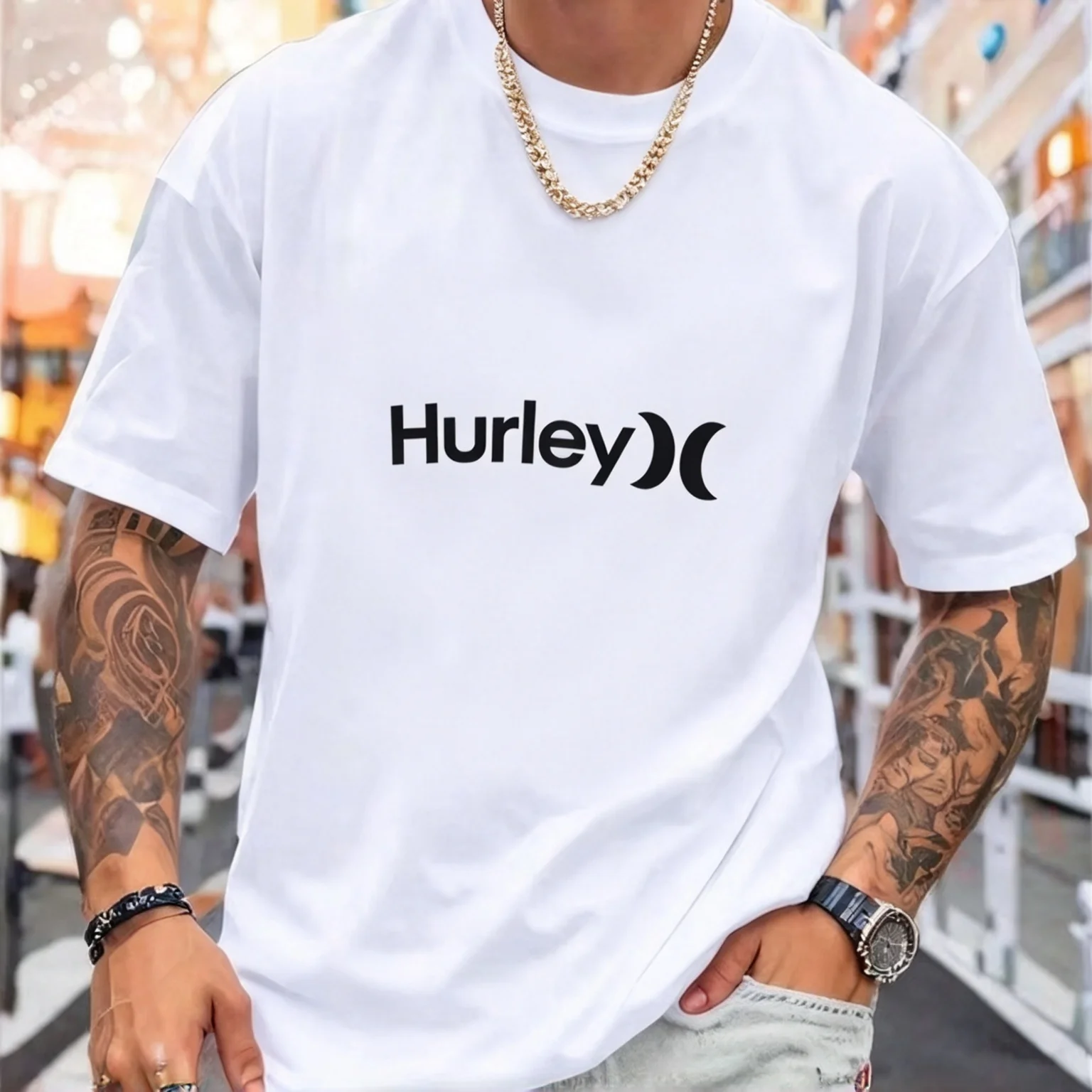 2026 New Hurley Surfing Sport Family Matching Oversized Unisex TShirt Curved Symbol Graphic Tee Casual Streetwear Cotton Top