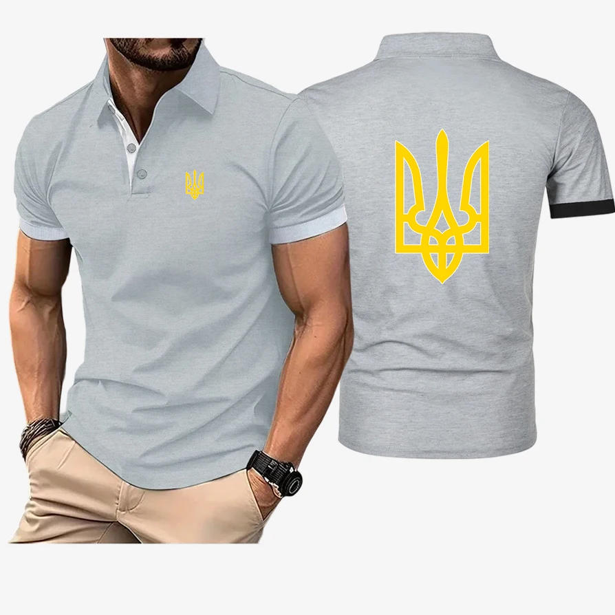 2025 Summer Ukraine Logo Printing Men's Business Button Lapel New Polo Shirt Short Sleeve Casual Fashion Slim Fit Tops
