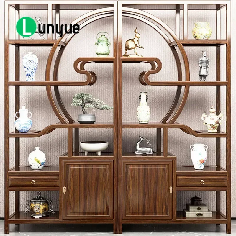 Solid Wood Bogu Shelf New Chinese Style Duobao Pavilion Living Room Partition Antique Display Cabinet for Tea Room Decoration