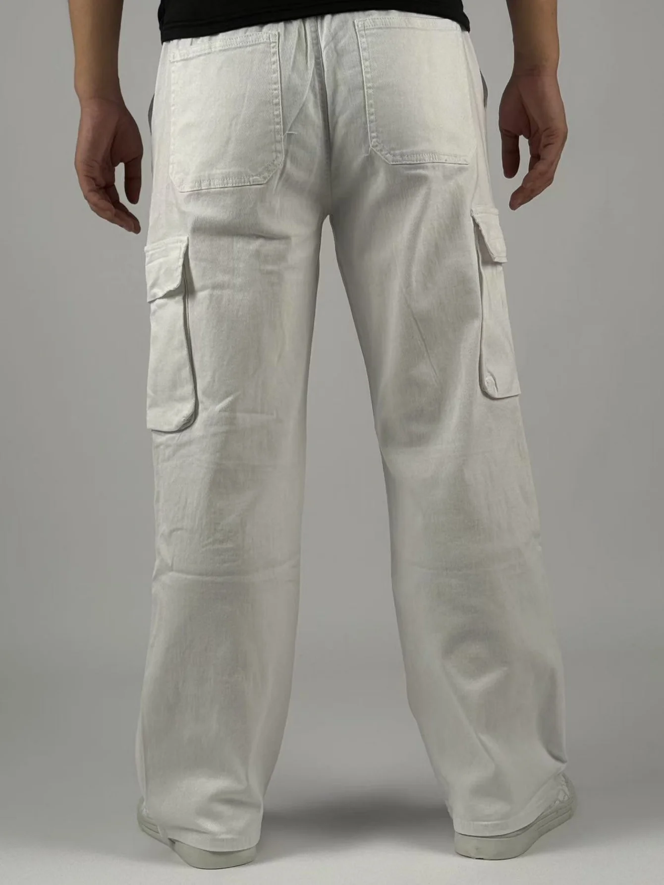 

KING JEANS White Men's Long Pants with Elastic Waistband - Business Office Style with Multiple Pockets Design - Simple and Versa