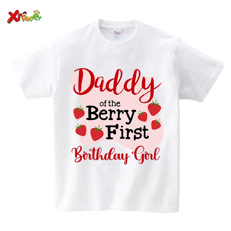 Strawberry Birthday Shirt Berry First Birthday Family T-Shirts Sweet One Birthday Girl One Year Old Pink T Shirt Mom Dad