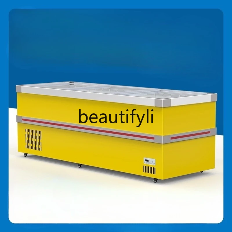 

Refrigerated Display Freezer Transparent Glass Preservation Commercial Supermarket Freezer Capacity Horizontal Island Freezer