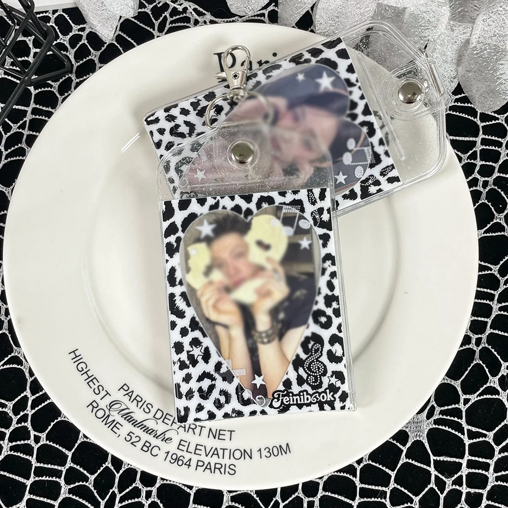 Fine Flash Retro Leopard Print Double-Sided Card Holder, Star Chasing Small Card Storage, Campus Meal Card Display Pendant