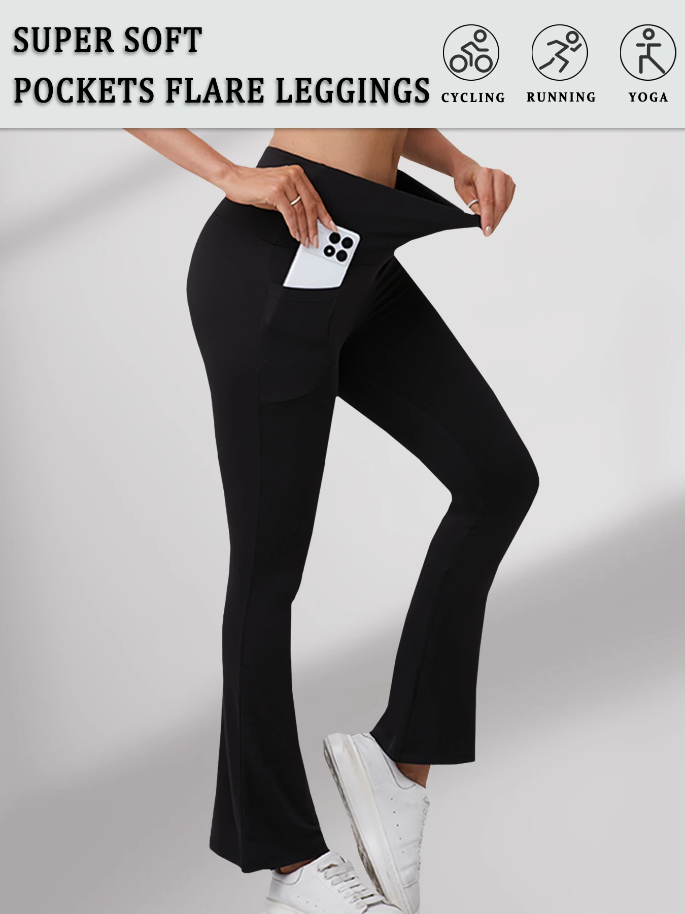 

Women's High Waisted Flare Pants with Pockets - Super Soft Tummy Control Push Up Design for Yoga Gym Workout casual wear