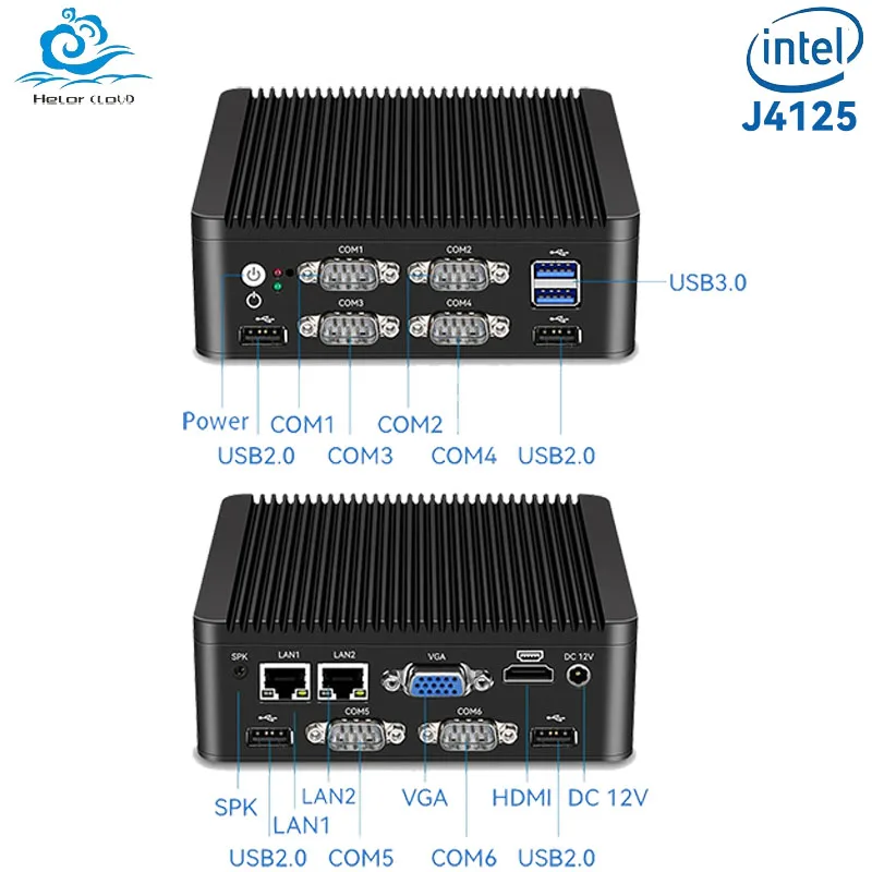 Intel Celeron J4125 Mini PC with 2xRJ45 I225 LAN 6xRS232 1xHDMI2.0 4xUSB2.0 2xUSB3.0 Support Linux WiFi SIM Computer Win10 Ready