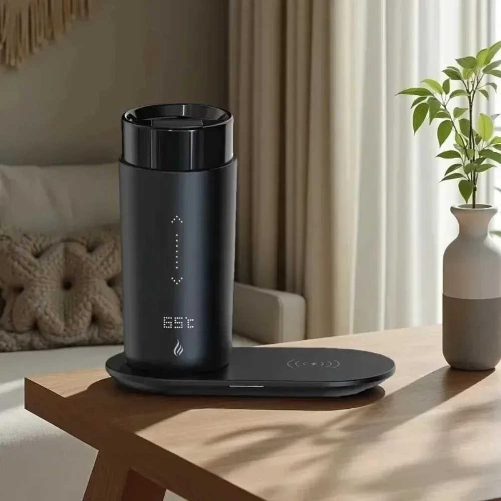 &Insulated Electric Rechargeable Stainless Steel Self Heated Temperature Control Smart Travel Coffee Mug Warmer for Office Desk