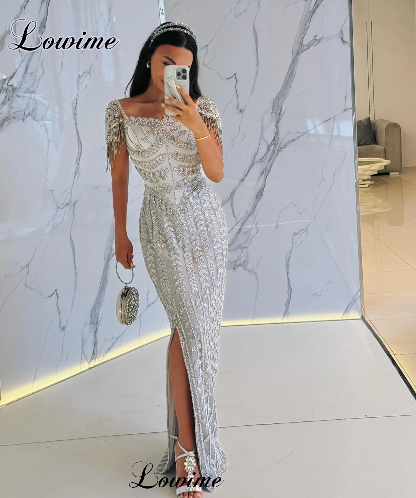 Elegant Silver Prom Dresses Mermaid Sweetheart Simple Evening Dresses With Side Slit Sleeveless Cocktail Dress Vestidos De Noche