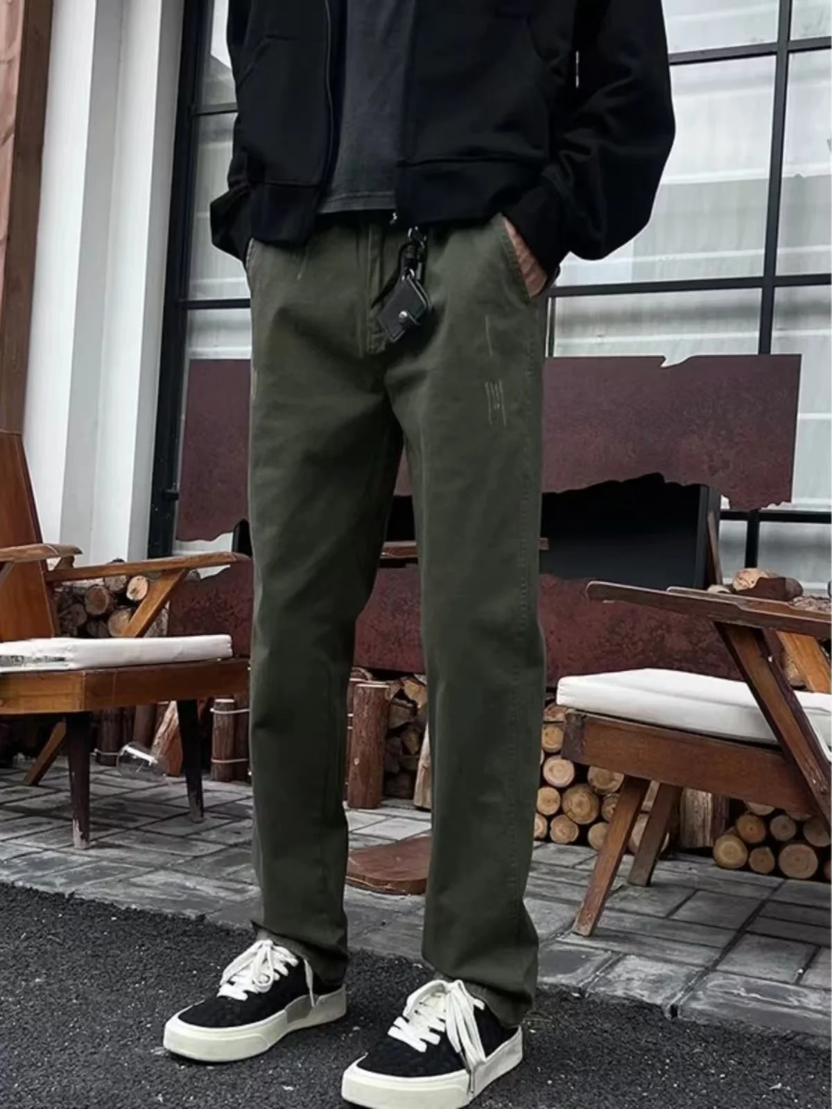 

Retro Waed Cotton Straight Leg Casual Workwear Pants Men's High Street Loose Faion Trendy Long Trousers Autumn Winter