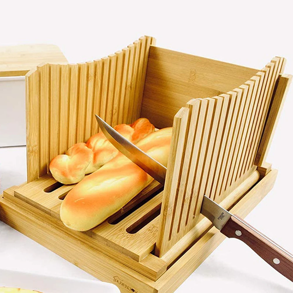 Folding Bamboos Wood Bread Slicers Quick Mess-free Toasts Cutting Guide For Home Kitchen