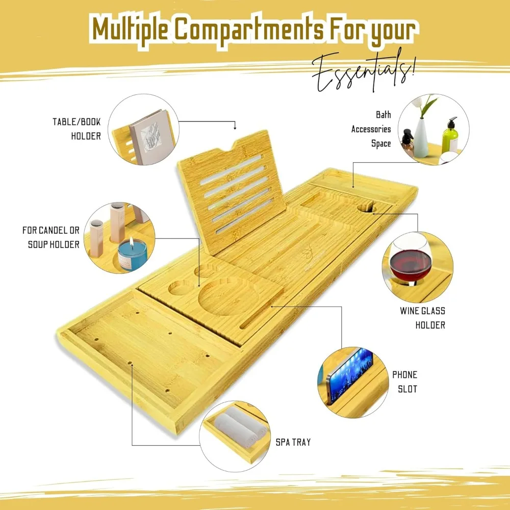 

Expandable Bamboo Bathtub Tray with Spa Accessories - Non-Slip Design for Relaxing Bath Experience