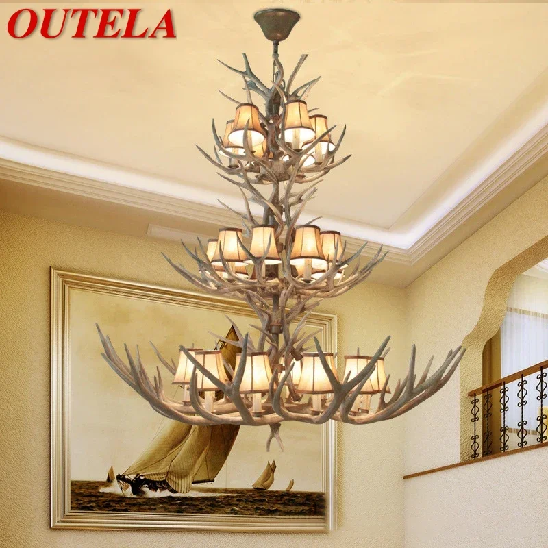 

OUTELA American Retro Deer Antlers Chandelier Hotel Lobby Cafe Shop Clothing Exhibition Hall Villa Clubh Homestay Pendant light