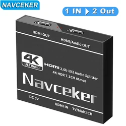 2025 Best HDMI audio extractor 4K 60Hz HDMI 2.0 Splitter 1 in 2 out 7.1 CH HDMI audio converter Amplifier for PS5 Xbox series X