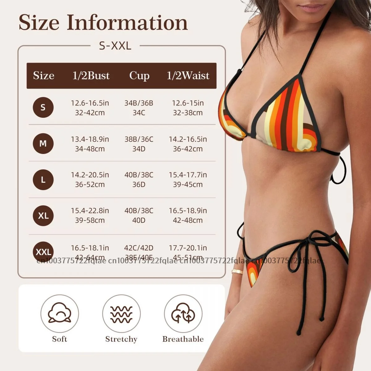 Women Sexy Bikini Set Push-up Bra Halter Thong Swimsuit Swimwear Beachwear Bathing 70s Pattern Retro Inustrial In Orange   Tones