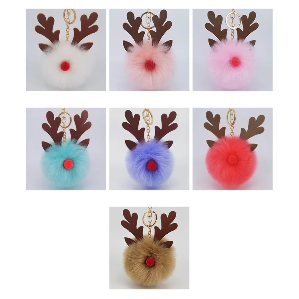 

Elk Keychain Imitation Rabbit Keyring Pom Pom Keyring For Girls Women Bag Car Purse Decoration Khaki