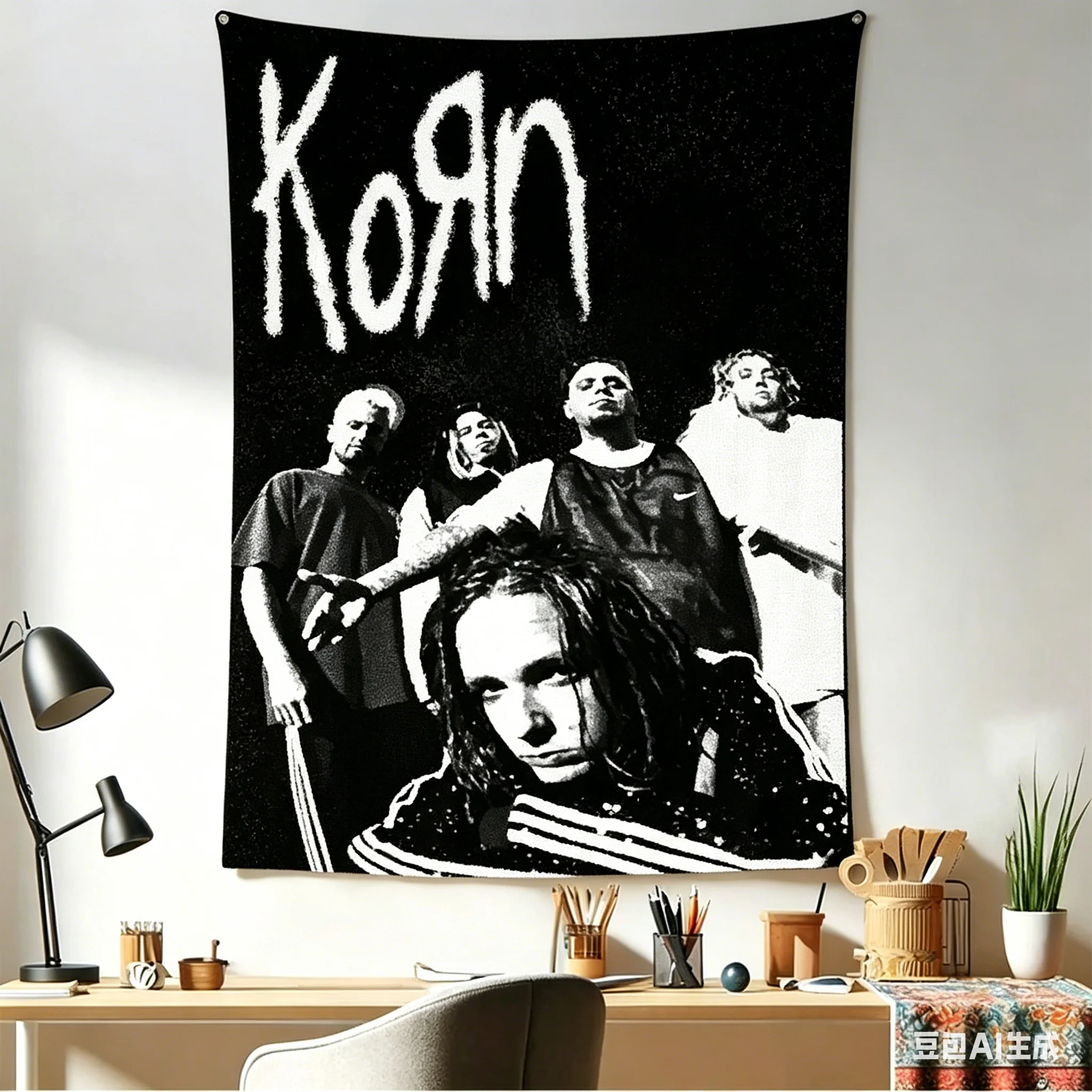 1 Stück Korn Band Wandteppich, Nu Metal Wandbehang, Coole Zimmerdekoration, Polyester 2D-Druck, Schlafzimmerzubehör, Rock-Fan Zimmerdekorationsartikel