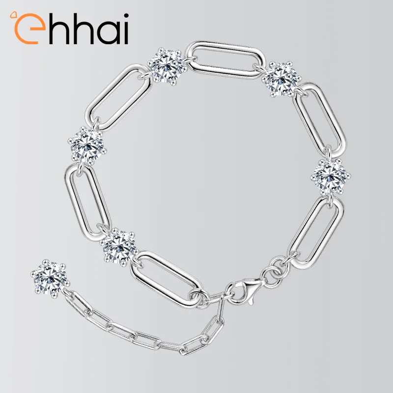 

Ehhai GRA Certified 1CT Round Moissanite Bracelet for Women 925 Sterling Silver Chunky Chains for Wedding Jewelry Gifts Pulseras