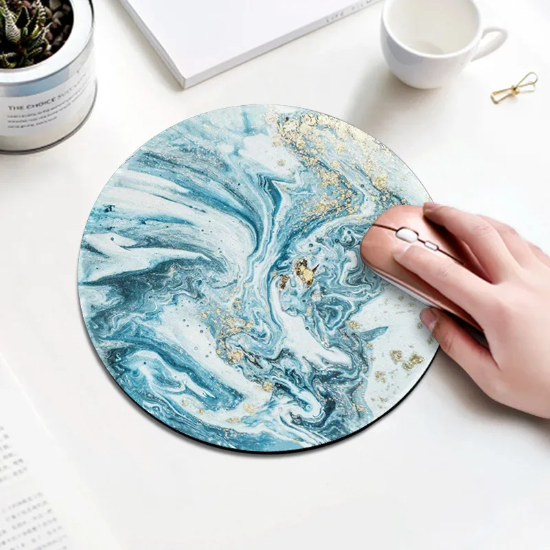 Black White Gold Marble Round Mouse Pad Waterproof Circular Small Mousepad With Designs Non Slip Rubber Mouse Pads For Office