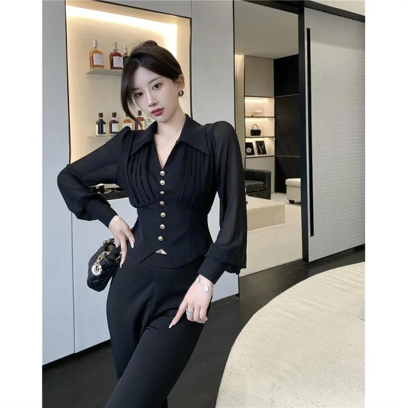 2023 New Fashion White Black Elegant Chic Sweet Shirts for Women Spring Autumn French Temperament Slim Long Sleeve Blouse Top