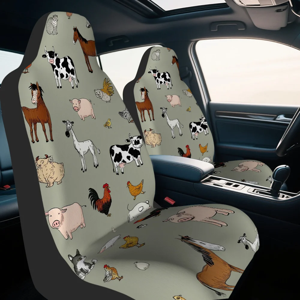 

2 шт., модные чехлы на передние сиденья с милым мультяшным принтом сельскохозяйственных животных, прочные и моющиеся, совместимые с большинством седанов и внедорожников спереди S