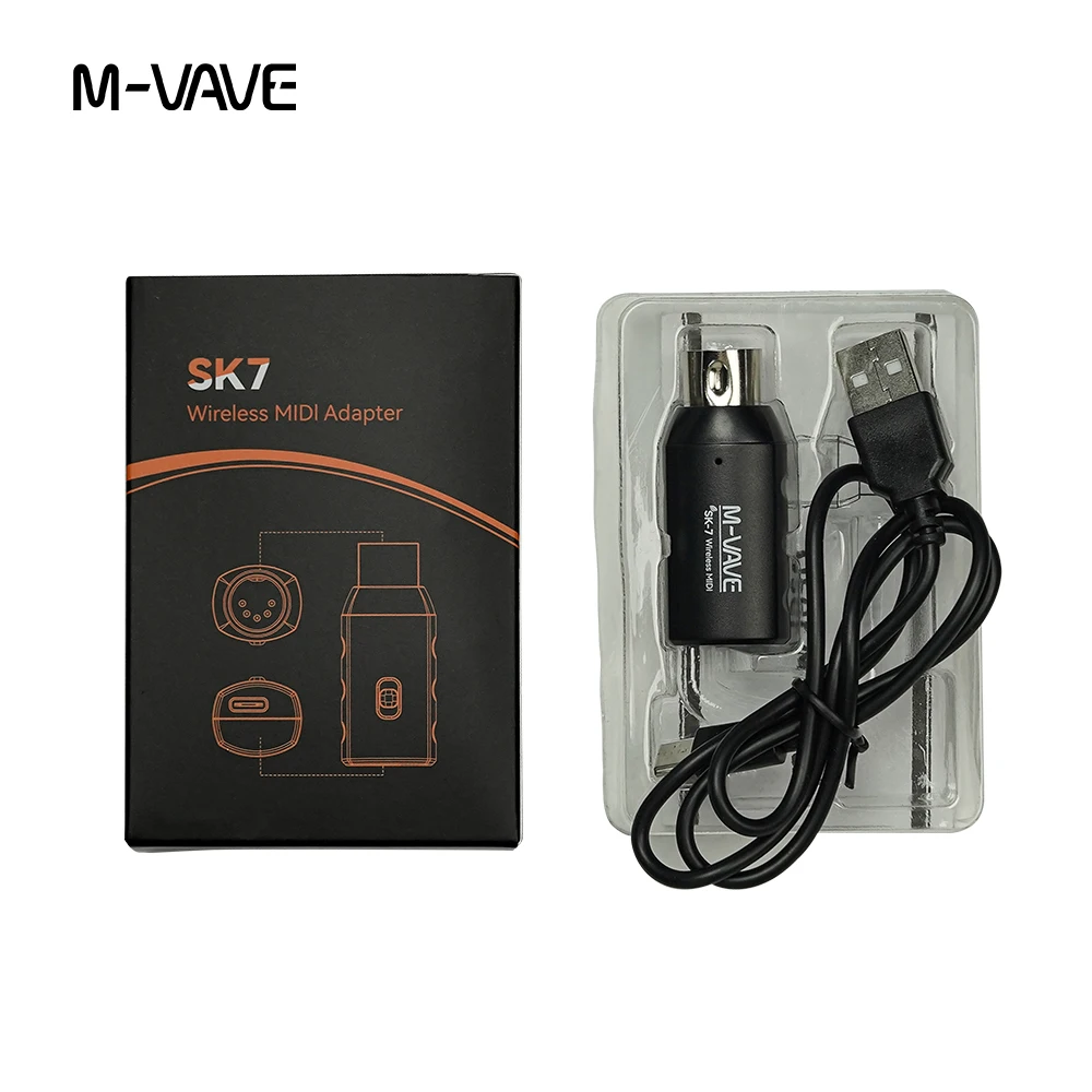 M-VAVE SK7 MIDI Adapter Wireless Midi Receiver Ultra-Low Latency Plug & Play USB-C Rechargeable Adapter Plug & Play Support