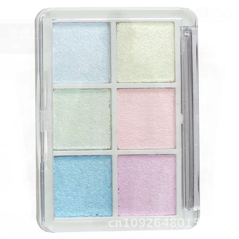 Conjunto de 6 cores de pó espelhado mágico sólido, sombra de olhos super brilhante para arte em unhas, aurora, gancho, ondulação de água, farinha dourada com esponja