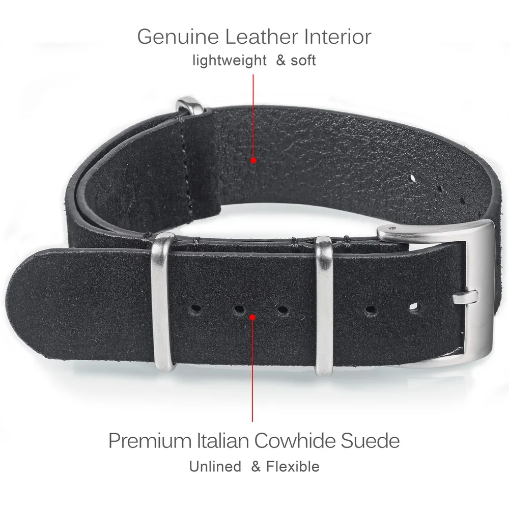 HEMSUT Genuine Leather Watch Band Suede One Piece Style Military Wrist Strap Vintage 18 20 22mm Replacement Wrap for Men Women