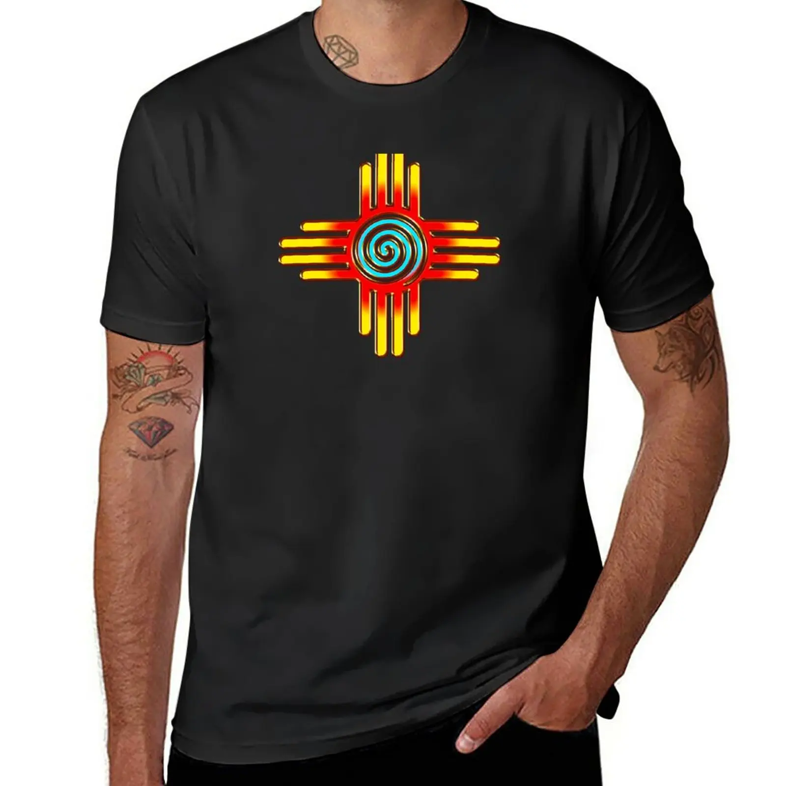 

New Zia Sun, Symbol, Spiral, New Mexico, Flag T-Shirt sweat shirt heavy weight t shirts for men