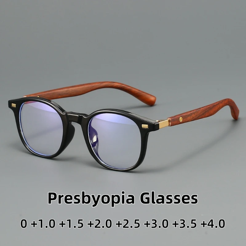 

New Anti Blue Light Presbyopia Glasses Men's Fashion Large Frame Circular Mirror Frame Advanced HD Glasses Diopter To +4.0