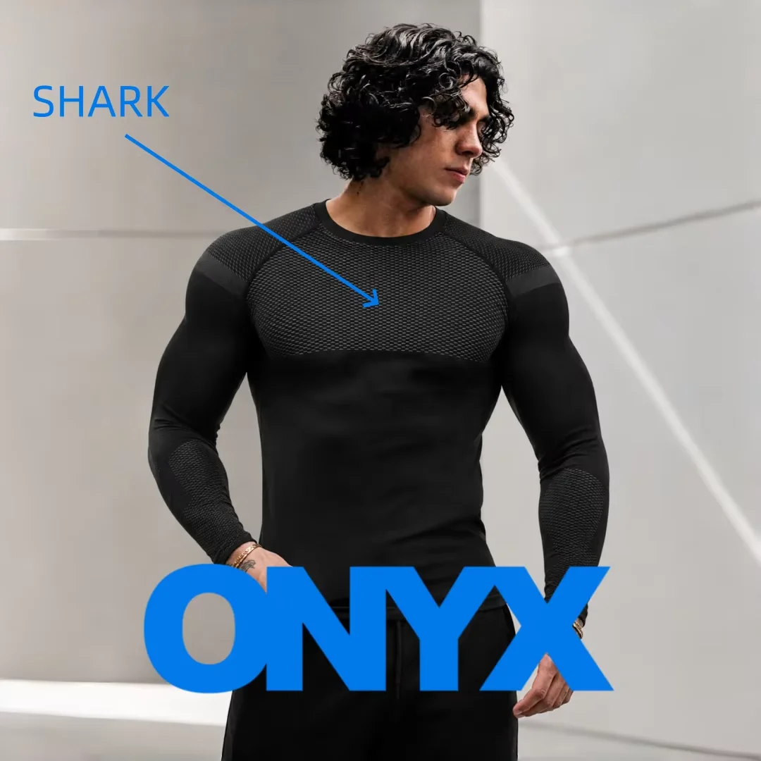 GYM ONYX V5 hooded T-shirt, SHARK silicone logo fitness suit,outdoor sports training top, running fitness hooded short sleeved view 3