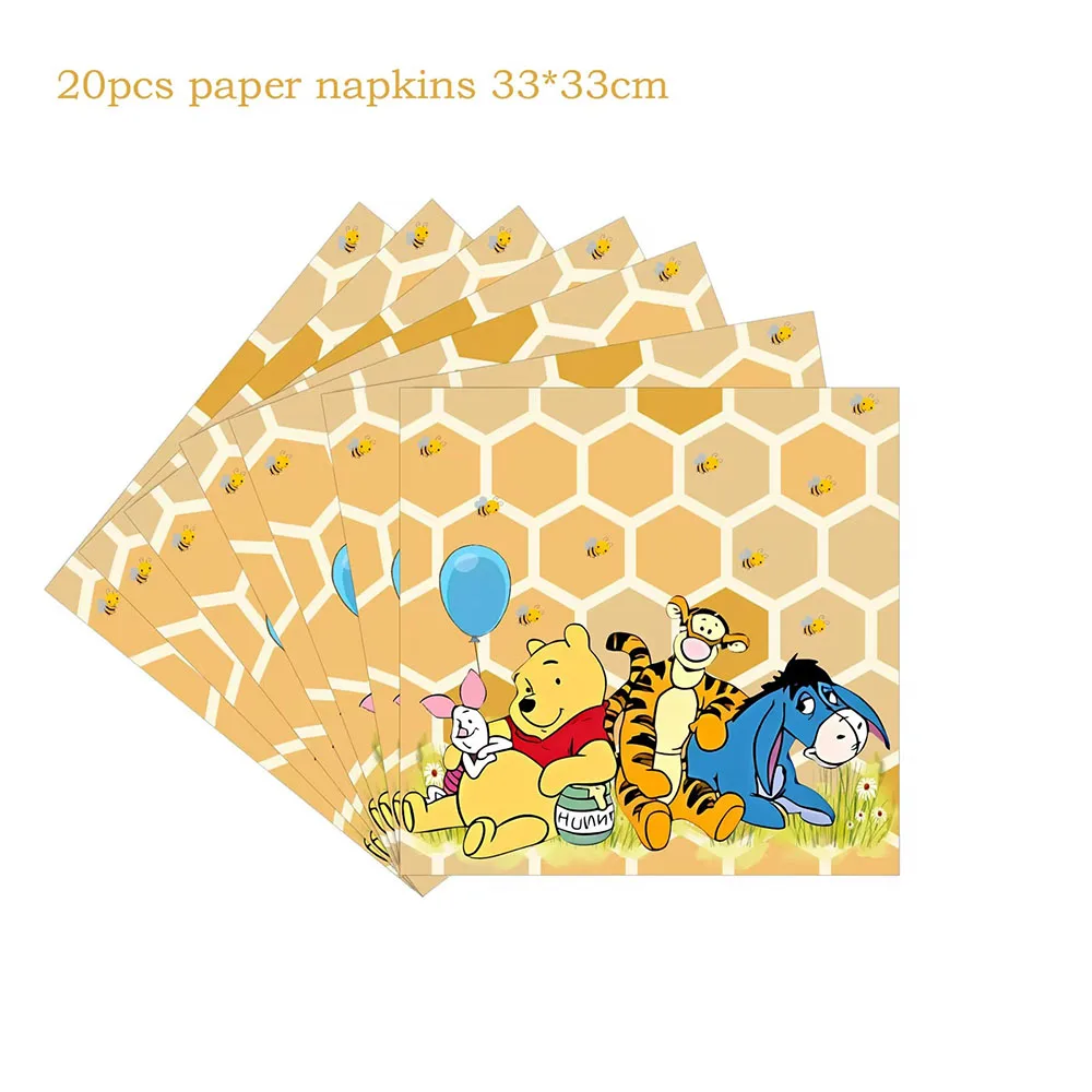 Disney Winnie The Pooh Disposable Tableware Supplies Baby Shower Party Decorations Birthday Party Disposable Cup Plate Supplies