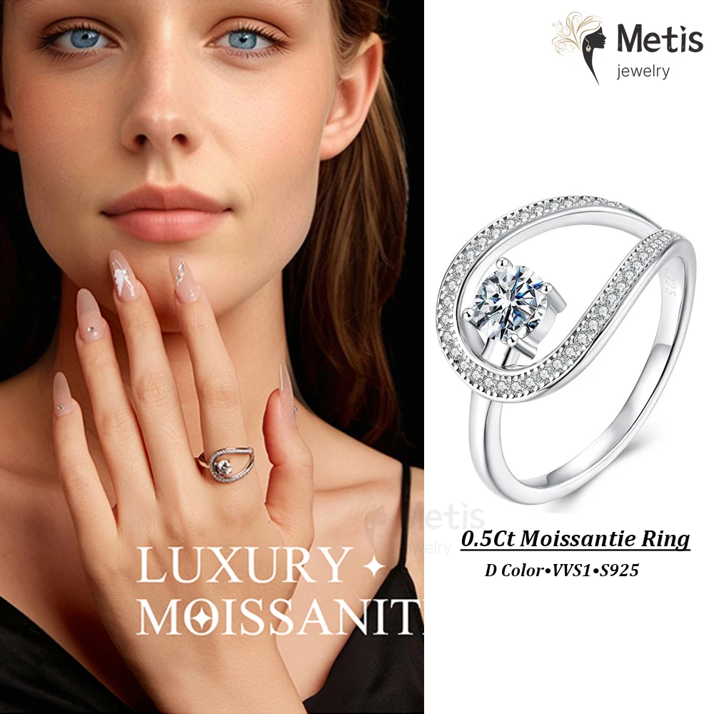 Metis 0.5CT Circle Swirl Moissanite Ring D Color Lab Diamond Designful Engagement Ring for Mother 925 Sterling Silver Mom Gift
